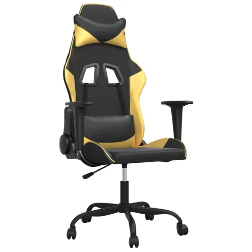 Gaming stolica crno-zlatna od umjetne kože - Crna i zlatna Bez naslona za noge Cijena