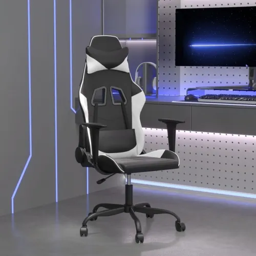 Masažna Gaming stolica od umjetne kože crno-bijela - Crno-bijelo Bez naslona za noge Cijena