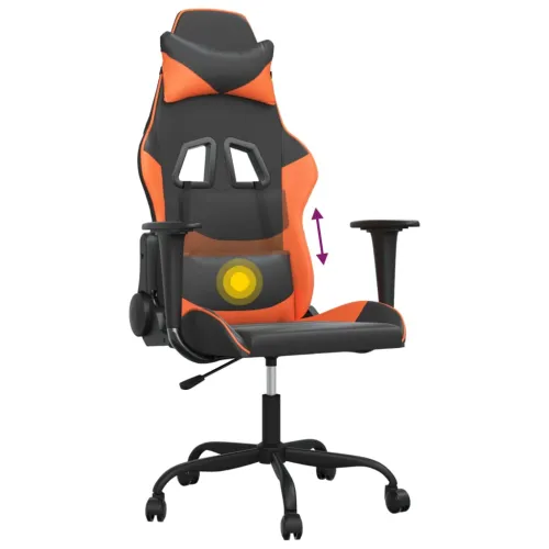 Masažna Gaming stolica crno-narančasta od umjetne kože - Crna i narančasta Bez naslona za noge Cijena