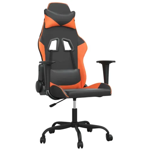 Masažna Gaming stolica crno-narančasta od umjetne kože - Crna i narančasta Bez naslona za noge Cijena