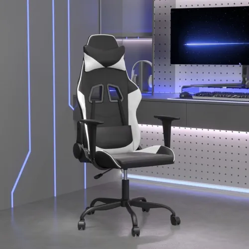 Gaming stolica od umjetne kože crno-bijela - Crno-bijelo Bez naslona za noge Cijena