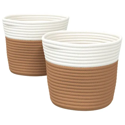 Košare za pohranu 2 kom smeđe-bijele Ø 24 x 18 cm pamučne - Smeđa Cijena