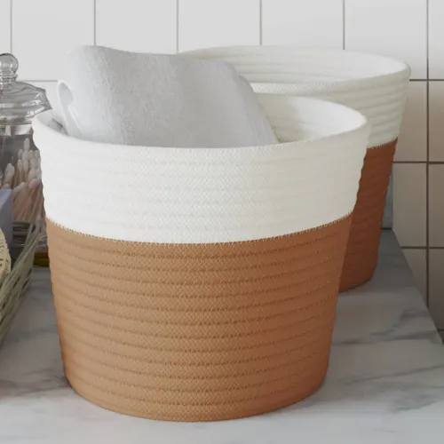 Košare za pohranu 2 kom smeđe-bijele Ø 24 x 18 cm pamučne - Smeđa Cijena