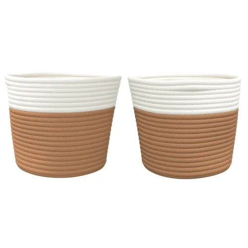 Košare za pohranu 2 kom smeđe-bijele Ø 24 x 18 cm pamučne - Smeđa Cijena