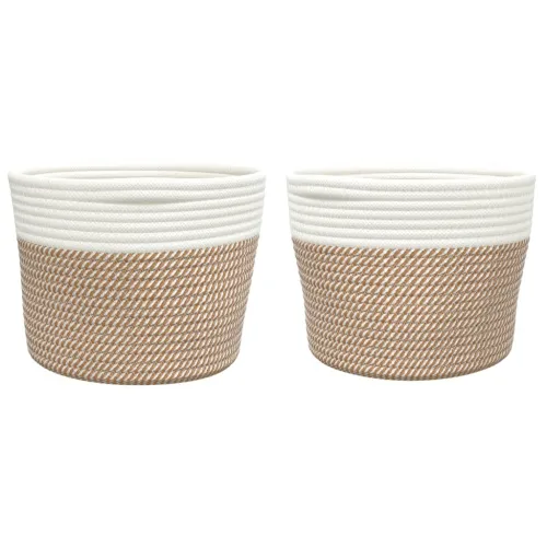 Košare za pohranu 2 kom smeđe-bijele Ø 24 x 18 cm pamučne - Smeđa i bijela Cijena