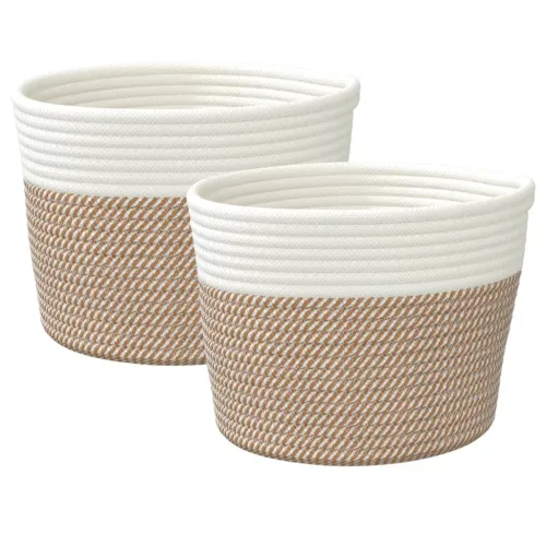Košare za pohranu 2 kom smeđe-bijele Ø 24 x 18 cm pamučne - Smeđa i bijela Cijena