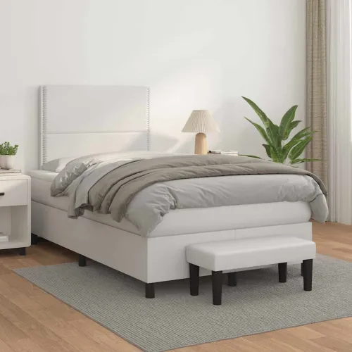 Krevet box spring s madracem bijeli 120x190 cm od umjetne kože - Bijela 120 x 190 cm Obično s čavlima Cijena