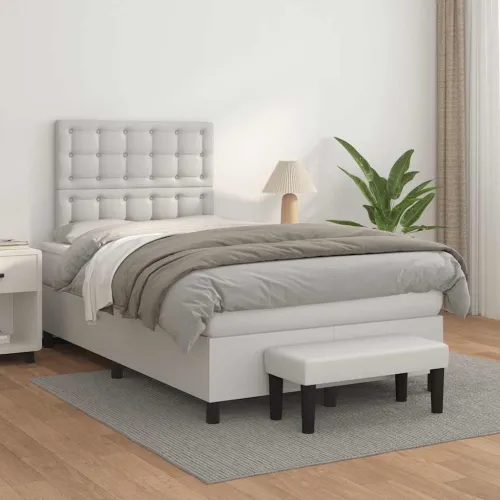 Krevet box spring s madracem bijeli 120x190 cm od umjetne kože - Bijela 120 x 190 cm gumbi Cijena