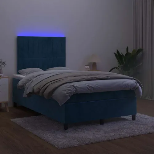 Boxspring - Krevet s oprugama i madracem LED tamnoplavi 120 x 190 cm baršun - Tamno plava 120 x 190 cm Okomite pruge Tamno plava Cijena