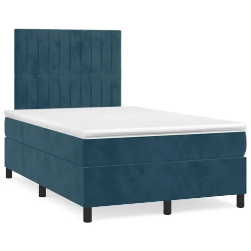 Boxspring - Krevet s oprugama i madracem LED tamnoplavi 120 x 190 cm baršun - Tamno plava 120 x 190 cm Okomite pruge Tamno plava Cijena