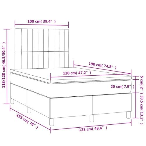 Boxspring - Krevet s oprugama i madracem LED tamnoplavi 120 x 190 cm baršun - Tamno plava 120 x 190 cm Okomite pruge Tamno plava Cijena