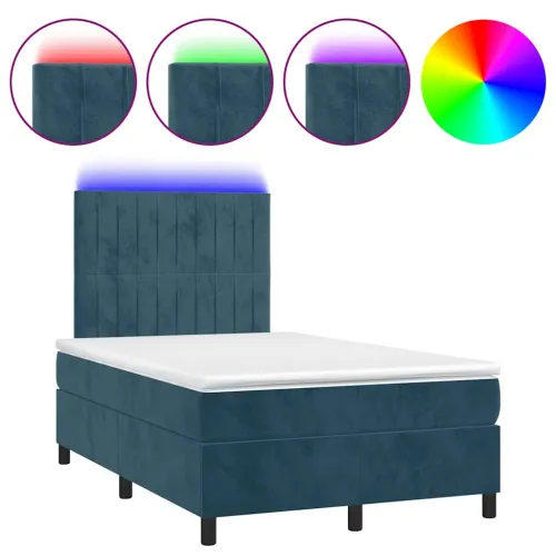 Boxspring - Krevet s oprugama i madracem LED tamnoplavi 120 x 190 cm baršun - Tamno plava 120 x 190 cm Okomite pruge Tamno plava Cijena
