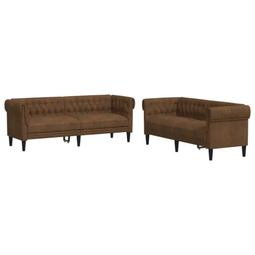 2-dijelni set sofa smeđi od tkanine - Smeđa dvosjed + trosjed Cijena