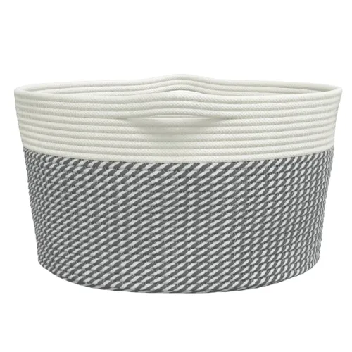 Košara za pohranu sivo-bijela Ø 40 x 25 cm pamučna - Siva i bijela 40 x 25 cm Cijena
