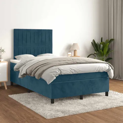 Boxspring - Krevet s oprugama i madracem tamnoplavi 120 x 190 cm baršun - Tamno plava 120 x 190 cm Okomite pruge Tamno plava Cijena