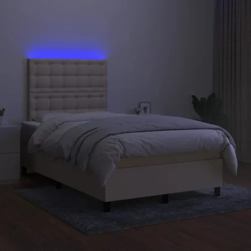 Boxspring - Krevet s oprugama i madracem LED krem 120 x 190 cm od tkanine - Krema 120 x 190 cm gumbi Krema Cijena