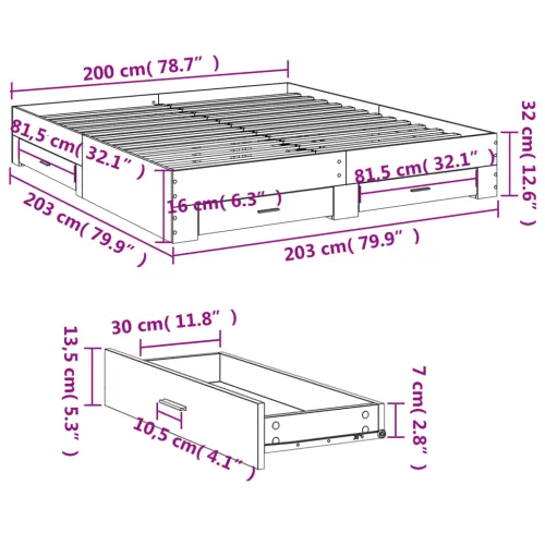 Okvir kreveta s ladicama siva boja betona 200x200 cm drveni - Beton siva 200 x 200 cm Cijena