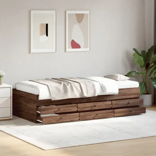 Dnevni krevet s ladicama bez madraca smeđa hrasta 75x190 cm - Smeđi hrast 75 x 190 cm Cijena