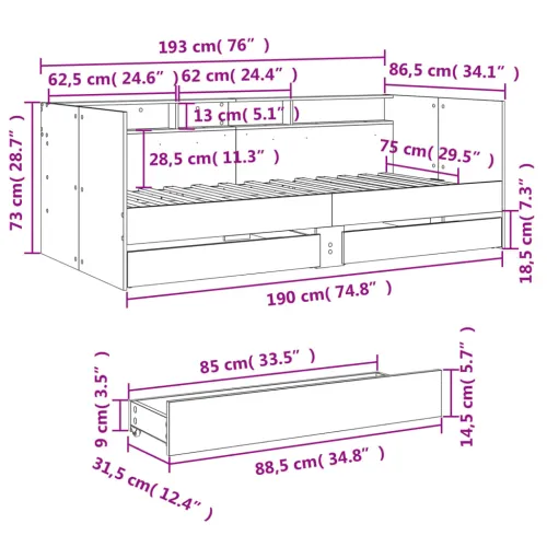 Dnevni krevet s ladicama bez madraca boja hrasta 75x190 cm - Dimljeni hrast 75 x 190 cm Cijena