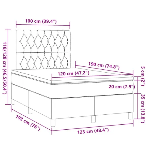 Krevet box spring s madracem tamnosivi 120 x 190 cm tkanina - Tamno siva 120 x 190 cm Dizajn s gumbima Cijena