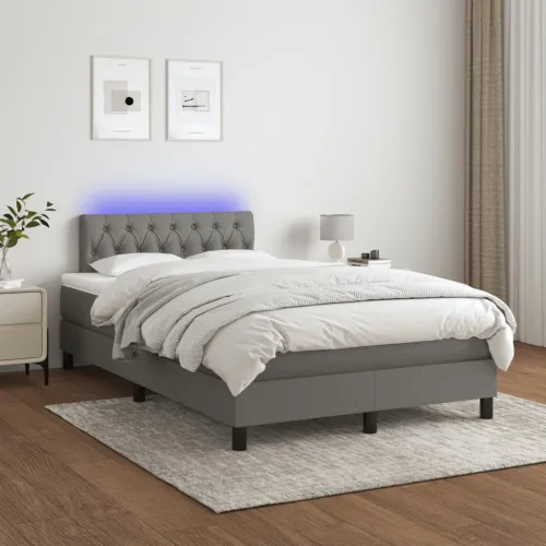 Krevet box spring s madracem LED tamnosivi 120 x 190 cm tkanina - Tamno siva 120 x 190 cm Dizajn s gumbima Cijena
