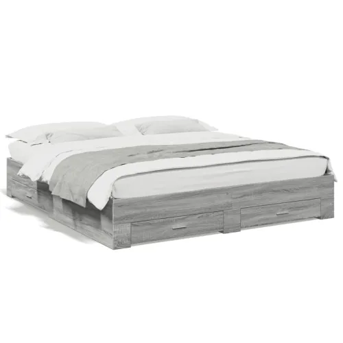 Okvir za krevet s ladicama boja hrasta 200x200 cm drveni - Sivi hrast sonoma 200 x 200 cm Cijena