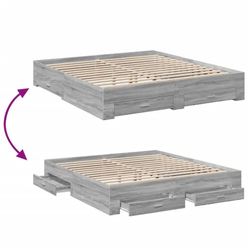 Okvir za krevet s ladicama boja hrasta 200x200 cm drveni - Sivi hrast sonoma 200 x 200 cm Cijena