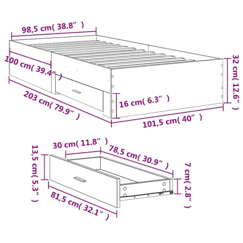 Okvir kreveta s ladicama bez madraca bijeli 100x200 cm - Bijela 100 x 200 cm Cijena