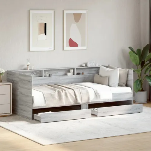 Dnevni krevet s ladicama bez madraca siva boja hrasta 100x200cm - Sivi hrast sonoma 100 x 200 cm Cijena