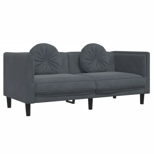 2-dijelni set sofa s jastucima tamnosivi baršunasti - Tamno siva 2 Cijena