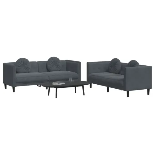 2-dijelni set sofa s jastucima tamnosivi baršunasti - Tamno siva 2 Cijena