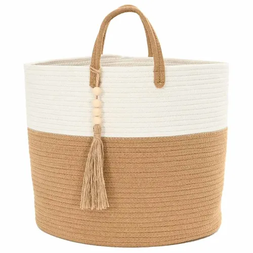 Košara za pohranu smeđe-bijela Ø 43 x 35 cm pamučna - Smeđa i bijela Cijena