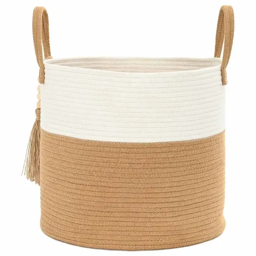 Košara za pohranu smeđe-bijela Ø 43 x 35 cm pamučna - Smeđa i bijela Cijena