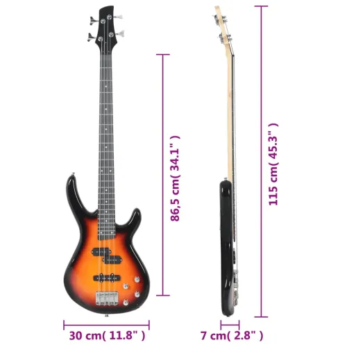 Električna bas gitara za početnike s torbom smeđe-crna 4/4 46 - Smeđa i crna Cijena