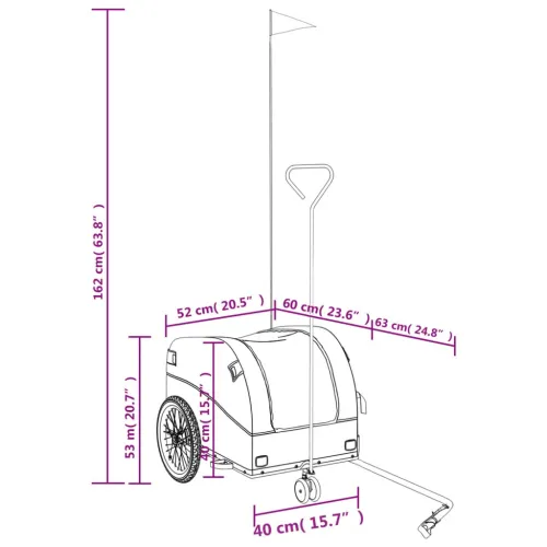 Prikolica za bicikl crno-plava 30 kg željezna - Plava 52 x 123 x 53 cm Cijena