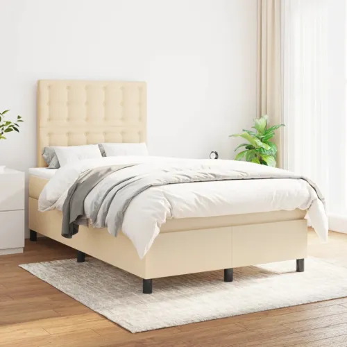 Krevet box spring s madracem krem 120 x 190 cm od tkanine - Krema 120 x 190 cm gumbi Krema Cijena