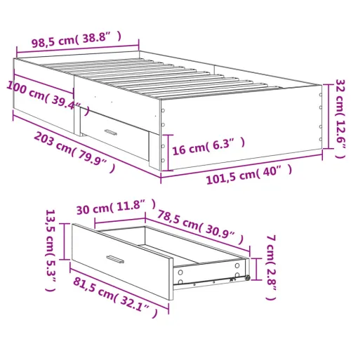 Okvir kreveta s ladicama boja hrasta 100x200 cm - Dimljeni hrast 100 x 200 cm Cijena