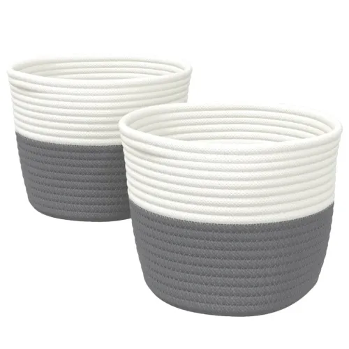 Košare za pohranu 2 kom sive-bijele Ø 24 x 18 cm pamučne - Siva Cijena