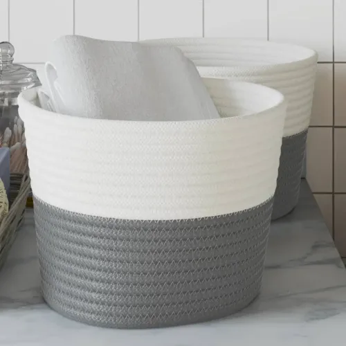 Košare za pohranu 2 kom sive-bijele Ø 24 x 18 cm pamučne - Siva Cijena