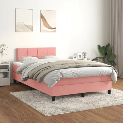 Boxspring - Krevet s oprugama i madracem ružičasti 120 x 190 cm baršunasti - Ružičasta 120 x 190 cm Blok s kvadratima Ružičasta Cijena