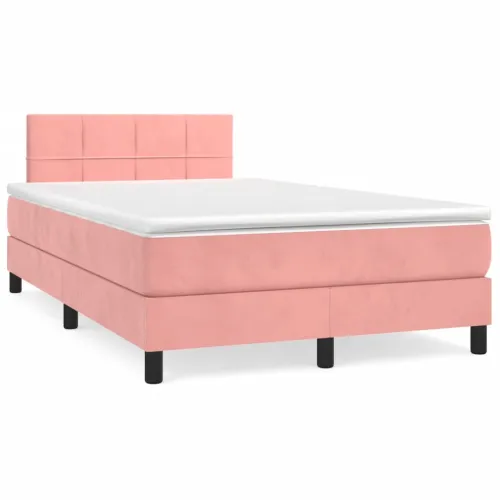 Boxspring - Krevet s oprugama i madracem ružičasti 120 x 190 cm baršunasti - Ružičasta 120 x 190 cm Blok s kvadratima Ružičasta Cijena