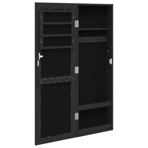 Zidni ormarić za nakit s ogledalom crni 30 x 8,5 x 90 cm - Crna Cijena