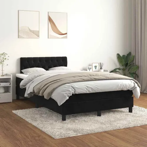 Krevet box spring s madracem crni 120 x 190 cm baršunasti - Crna 120 x 190 cm Dizajn s gumbima Cijena