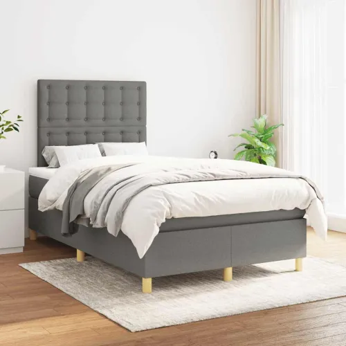 Krevet box spring s madracem tamnosivi 120 x 190 cm tkanina - Tamno siva 120 x 190 cm gumbi Cijena