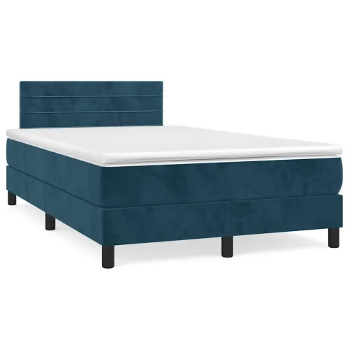 Boxspring - Krevet s oprugama i madracem tamnoplavi 120 x 190 cm baršun - Tamno plava 120 x 190 cm vodoravne pruge Cijena