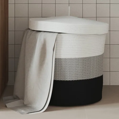Košara za pohranu s poklopcem bijela i crna Ø 37 x 50cm pamučna - Crna Cijena