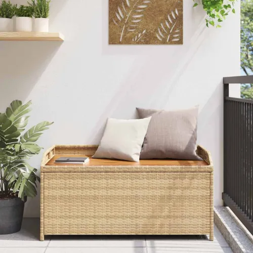 Klupa za pohranu bež 100x50x52 cm poliratan i bagremovo drvo - Miješana bež 100 x 50 x 52 cm 1 1 Cijena