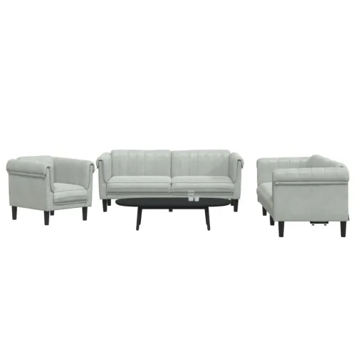 3-dijelni set sofa svjetlosivi baršunasti - Svjetlosiva 3 Cijena