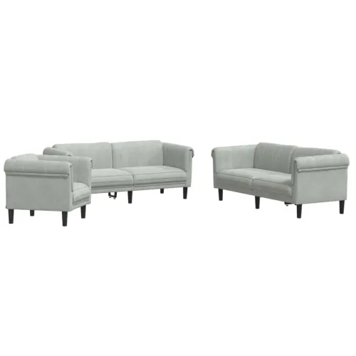 3-dijelni set sofa svjetlosivi baršunasti - Svjetlosiva 3 Cijena