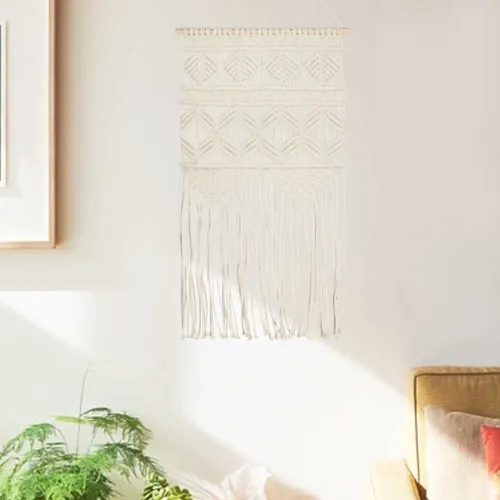 Zidna vješalica s makrameom 40 x 80 cm pamučna Cijena